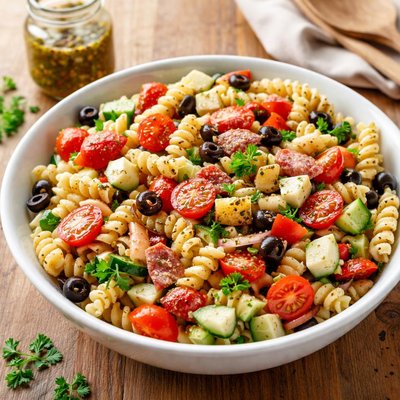 Homade pasta salad with sugar free italian dressing