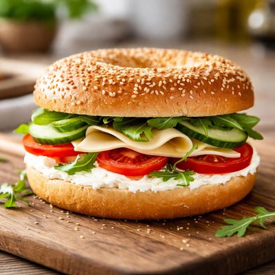 Home-made bagel and cheese