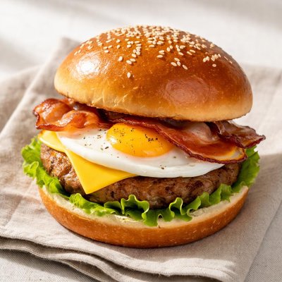 Home made brioche brekky burger