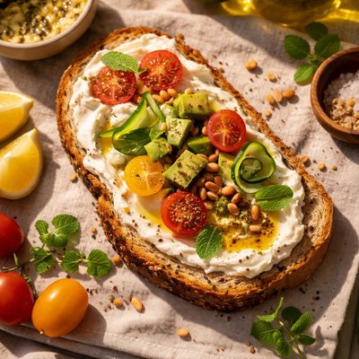 Homemade bread sandwich with labneham