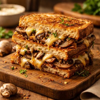 Homemade cheese sandwich with mushrooms