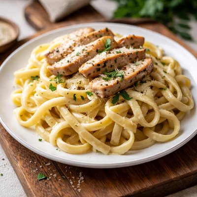 Homemade chicken fetticini alfredo