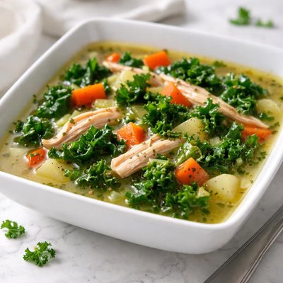 Homemade chicken kale soup