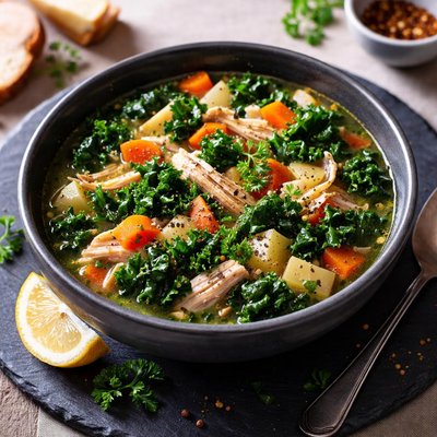 Homemade chicken kale vegetable soup