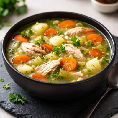 Homemade chicken soup with vegetables