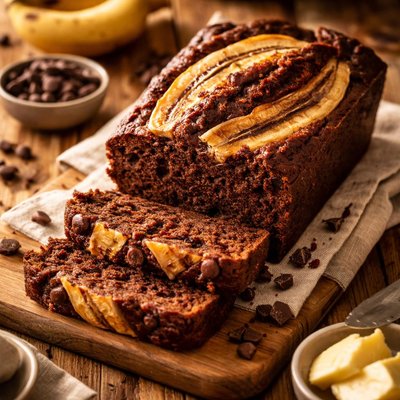 Homemade chocolate banana bread