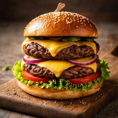 Homemade double cheese burger