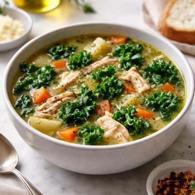 Homemade easy chicken kale vegetable soup