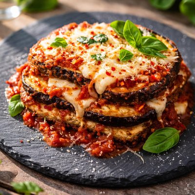 Homemade eggplant parmesan