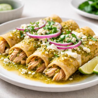 Homemade enchiladas with green sauce