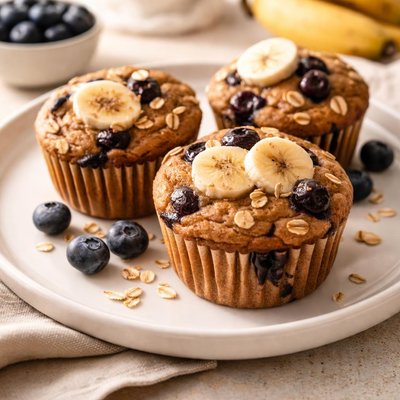 Homemade gluten-free sugar-free blueberry banana muffins