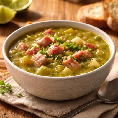 Homemade green tomato and ham soup