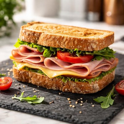 Homemade ham and cheese sandwich