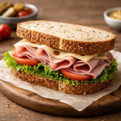 Homemade ham and swiss sandwich