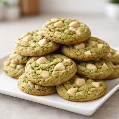 Homemade matcha and white chocolate cookies
