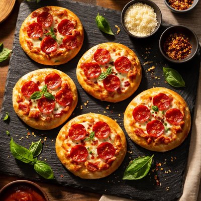 Homemade mini pepperoni pizza