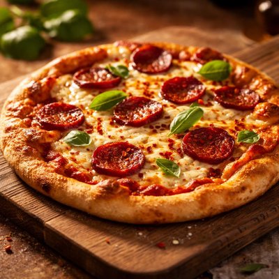 Homemade mozarella and chorizo pizza