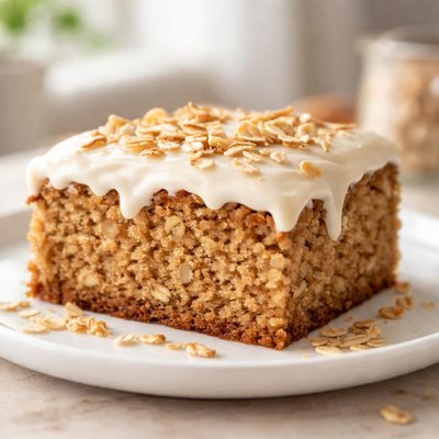 Homemade oatmeal cake with icing