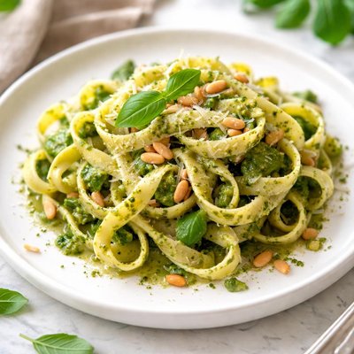 Homemade pasta with pesto