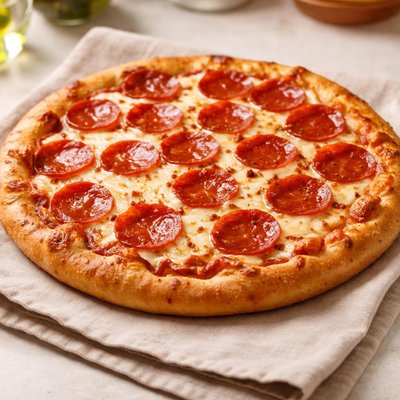 Homemade pepperoni pizza