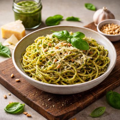 Homemade pesto pasta