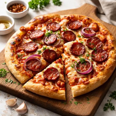 Homemade pizza chorizo