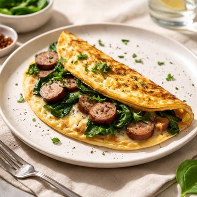 Homemade sausage cheese and spinach omlette