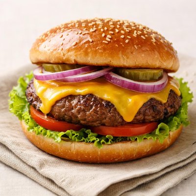 Homemade sirloin hamburger patty with cheese