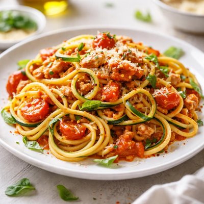 Homemade spaghetti with zoodles