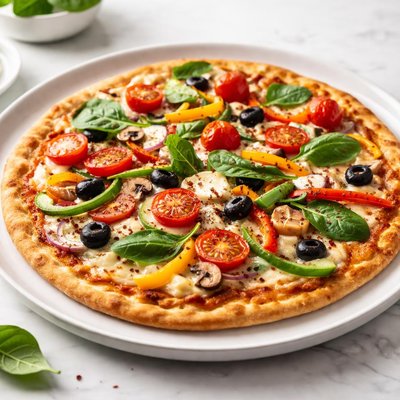 Homemade thin crust veggie pizza