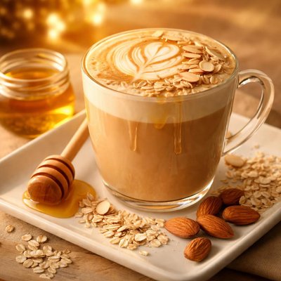 Honey almond oat milk latte
