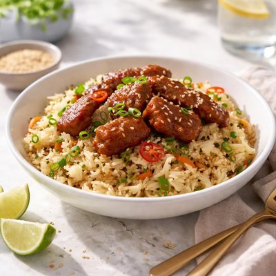 Honey chili pork and miso cabbage rice