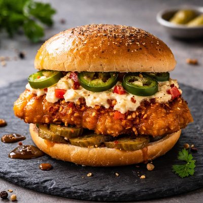 Honey pepper pimento chicken sandwich