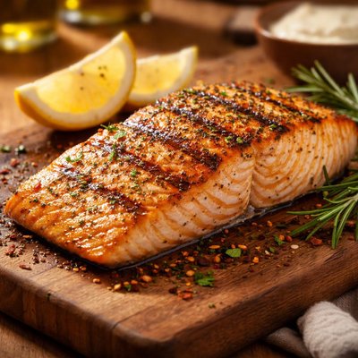 Hooked grilled salmon