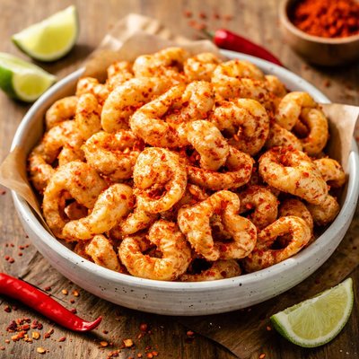 Hot and spicy pork skins