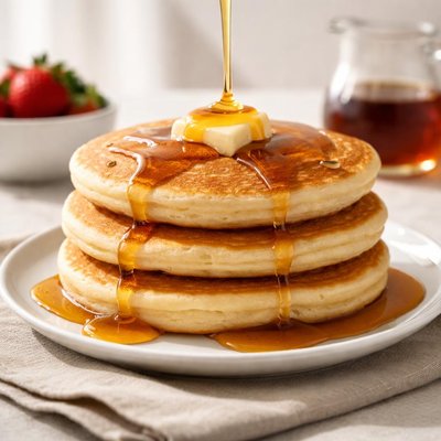 Hot cake with maple syrup