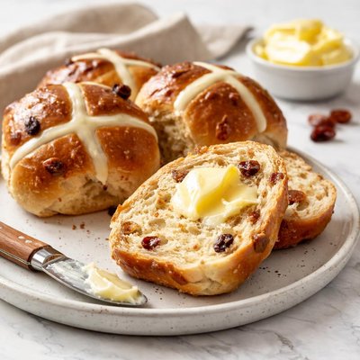 Hot cross bun with butter