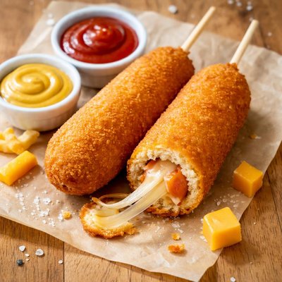 Hot dog on a stick cheese dog