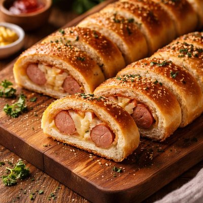 Hot dog stuffed bread