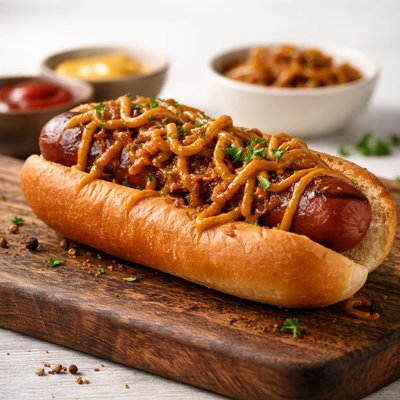 Hot dog with caramelized onions