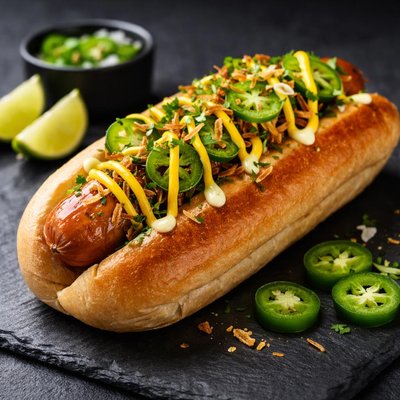 Hot dog with jalapenos