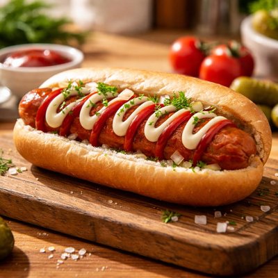 Hot dog with mayonnaise and ketchup