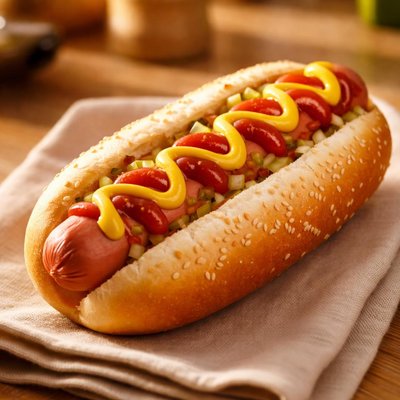 Hot dog with mustard and ketchup