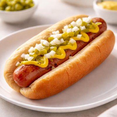 Hot dog with relish and onions