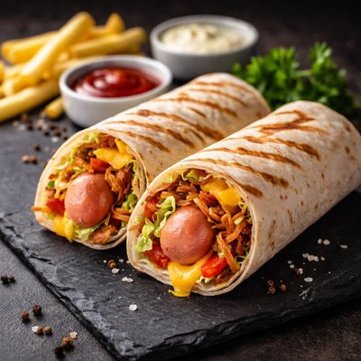 Hot dog wrap with cheese