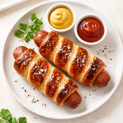 Hot dog wrapped in pretzel