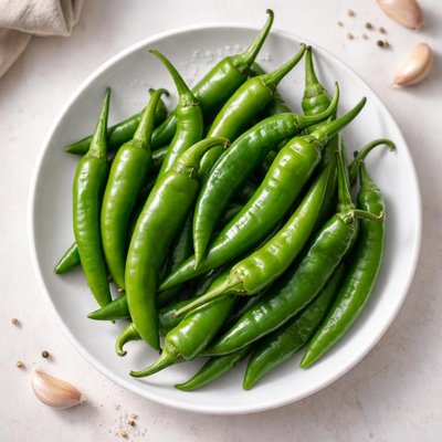 Hot green chili peppers