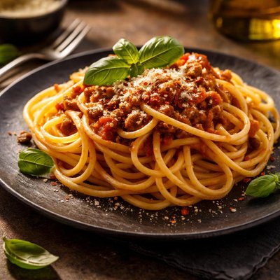 Hot pasta with sauce