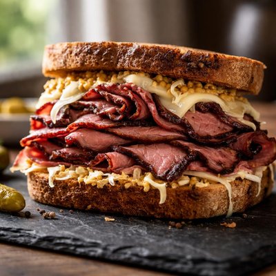 Hot pastrami sandwich