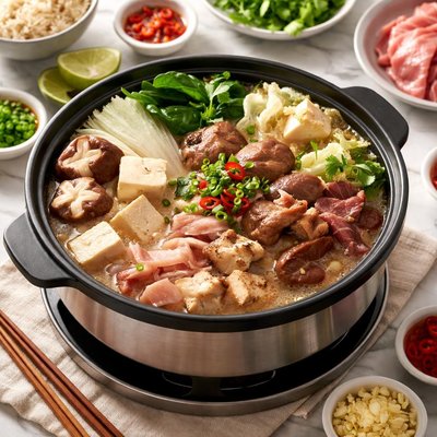 Hot pot with pork and liver meat